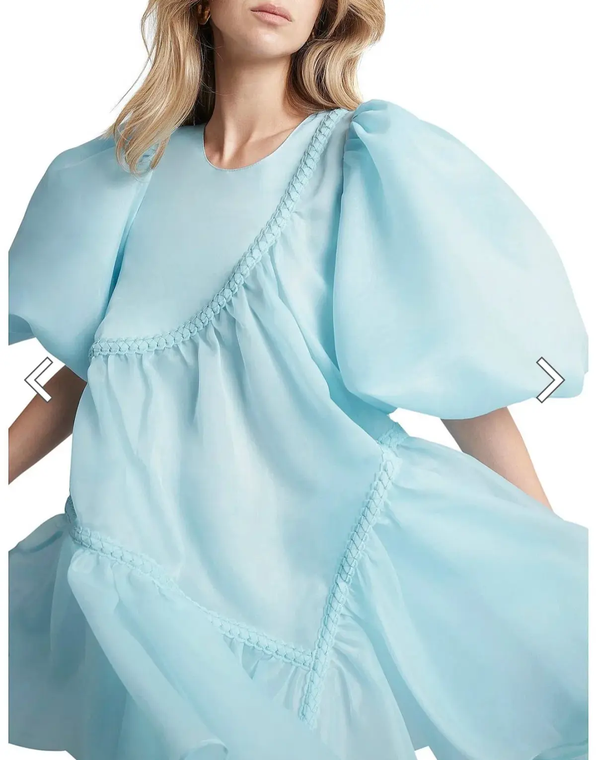AJE RIVIERA ASYMMETRIC BRAIDED PUFF SLEEVE SMOCK DRESS BLUE SIZE 12 - Image 2