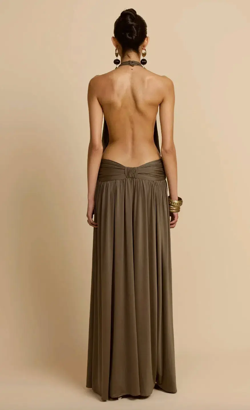 arcina ori, SANTINA DRESS KHAKI, maxi, size 8 for rent on The Volte - main image