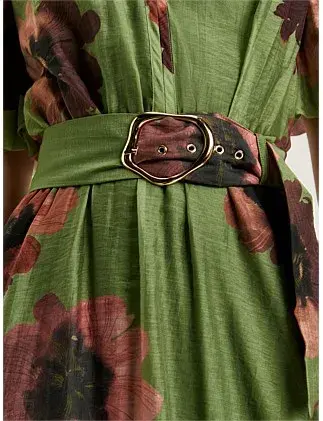 Veronika Maine WATER POPPY BELTED MIDI DRESS Green Size 8 for rent on The Volte - main image