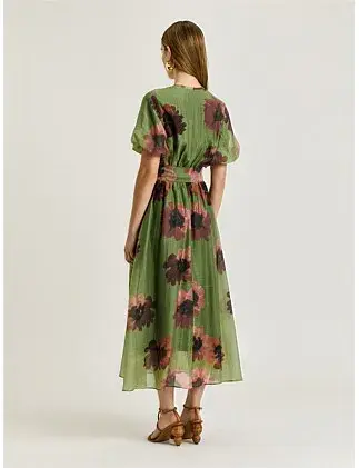 Veronika Maine WATER POPPY BELTED MIDI DRESS Green Size 8 for rent on The Volte - main image