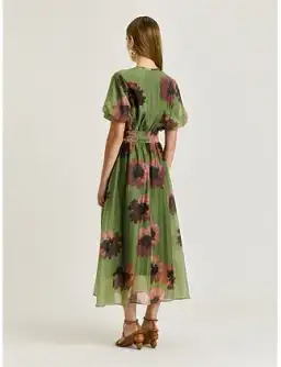 Veronika Maine WATER POPPY BELTED MIDI DRESS Green Size 8 for rent on The Volte - image 4