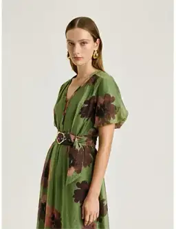 Veronika Maine WATER POPPY BELTED MIDI DRESS Green Size 8 for rent on The Volte - image 3