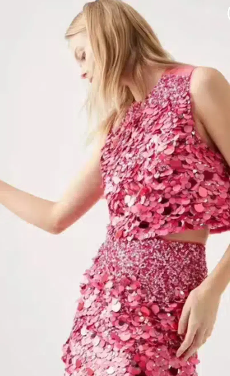 AJE CELESTE SEQUIN TOP & CHERIE SEQUIN SKIRT SET PINK SIZE 8 - Image 2