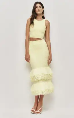 AJE Agave Knit Top and Agave Knit Raffia Midi Skirt Lemon Size XS for rent on The Volte - image 1