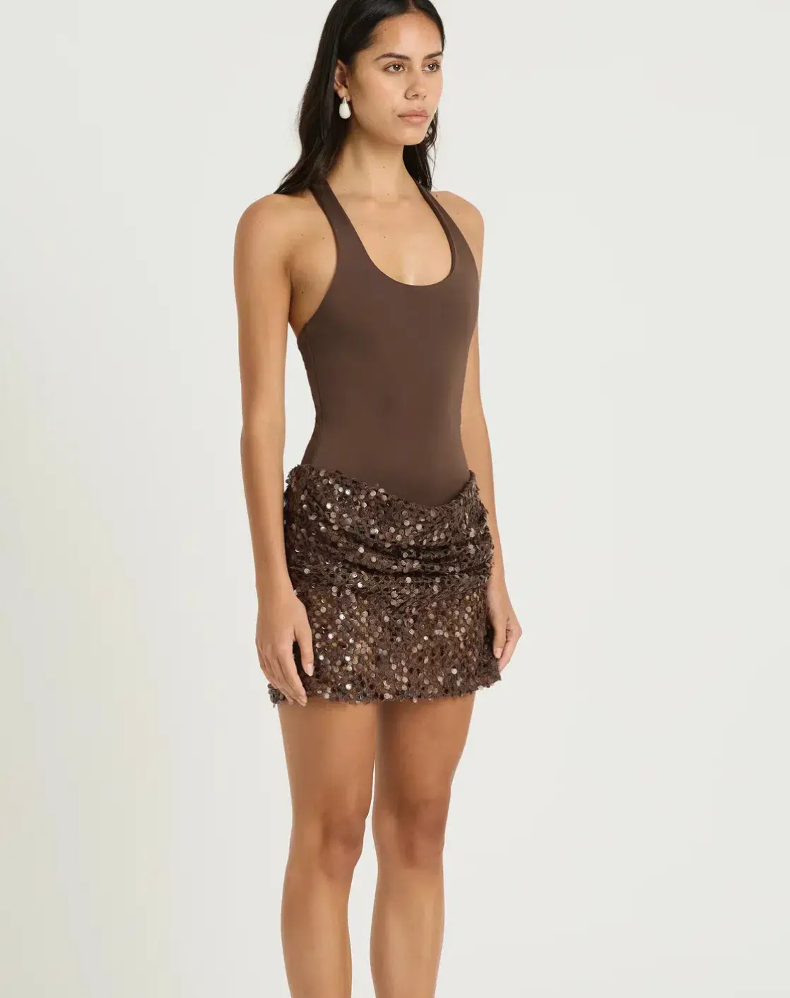 Benni Ariel Mini Dress in Cocoa Brown Size 8 - Image 4