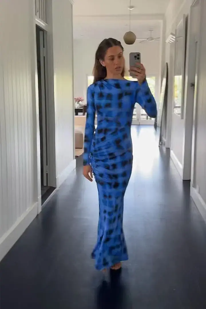 Suboo Shibori Long Sleeve Maxi Dress Blue Size L (12) - Image 4