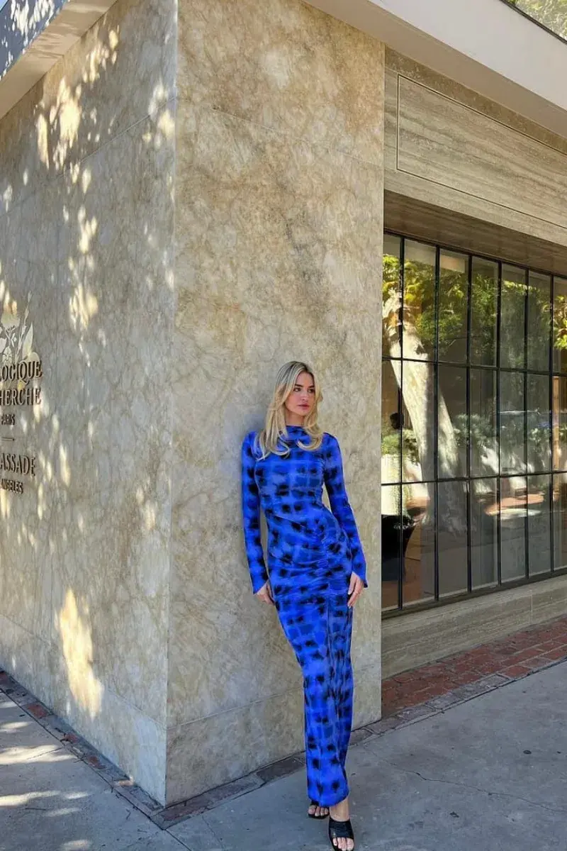 Suboo Shibori Long Sleeve Maxi Dress Blue Size L (12) - Image 3