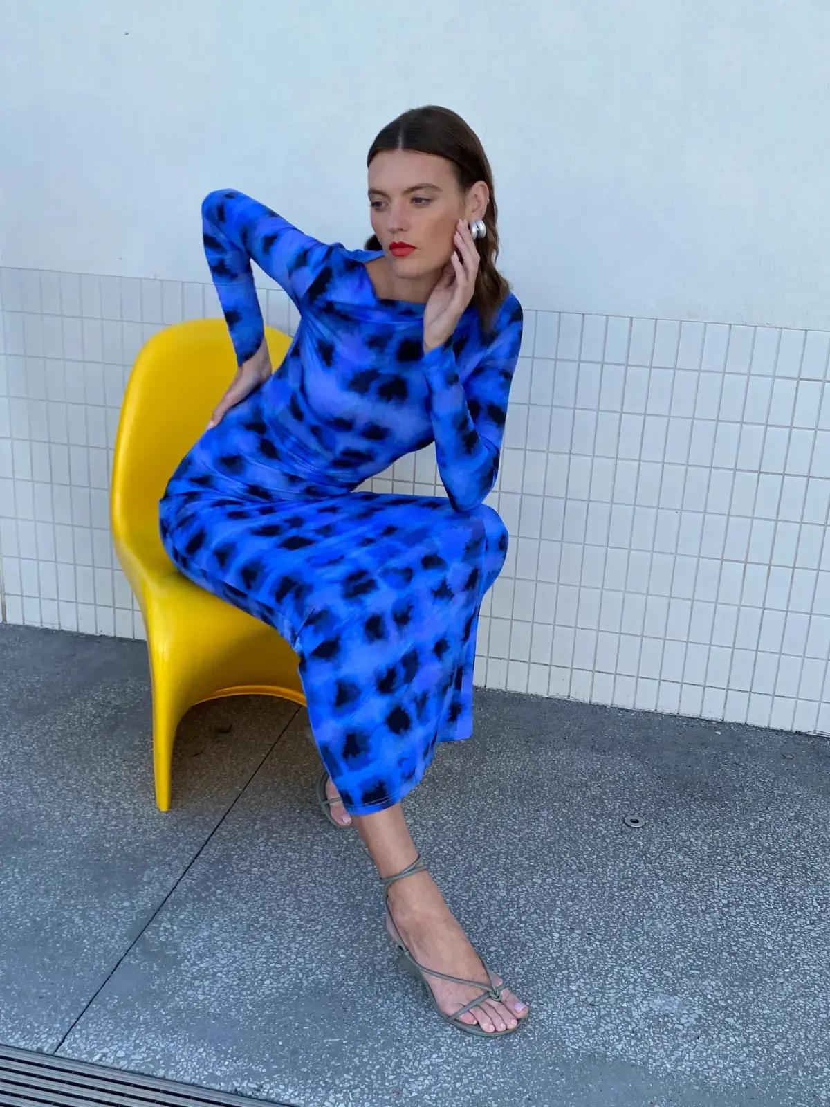 Suboo Shibori Long Sleeve Maxi Dress Blue Size L (12) - Image 6