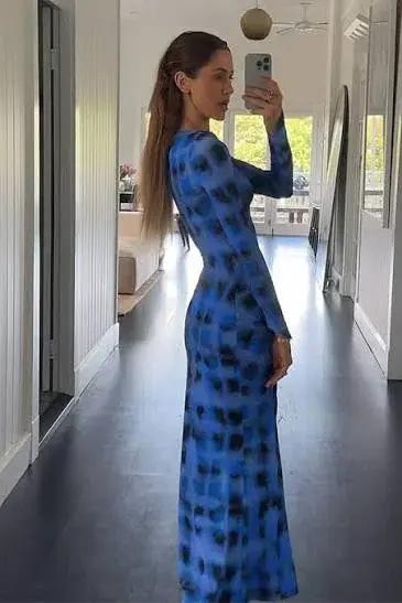 Suboo Shibori Long Sleeve Maxi Dress Blue Size L (12) - Image 5