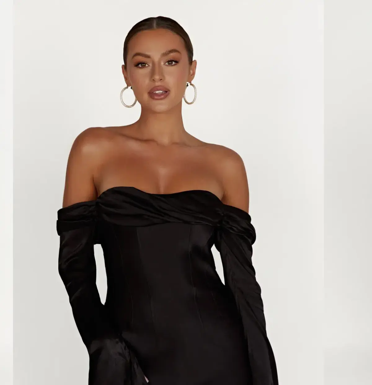 Giselle Off Shoulder Cowl Neck Maxi Dress - Black - Image 2