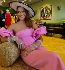 Bianca and Bridgett size 10 pink midi dress with bubble sleeves for rent on The Volte - image 2