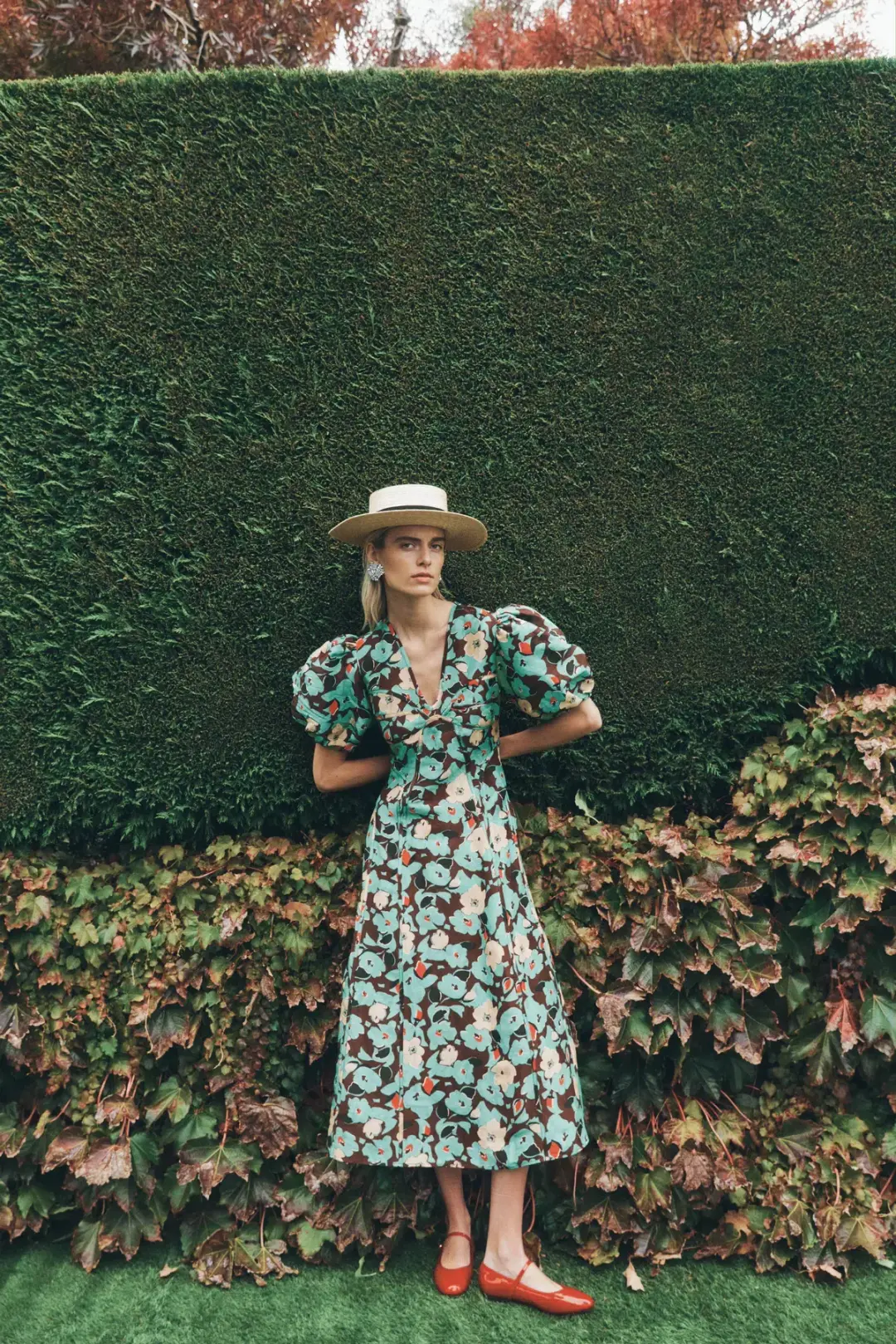 Lovaan Adeline Silk Linen Floral Dress Green Size 10/M for rent on The Volte - main image