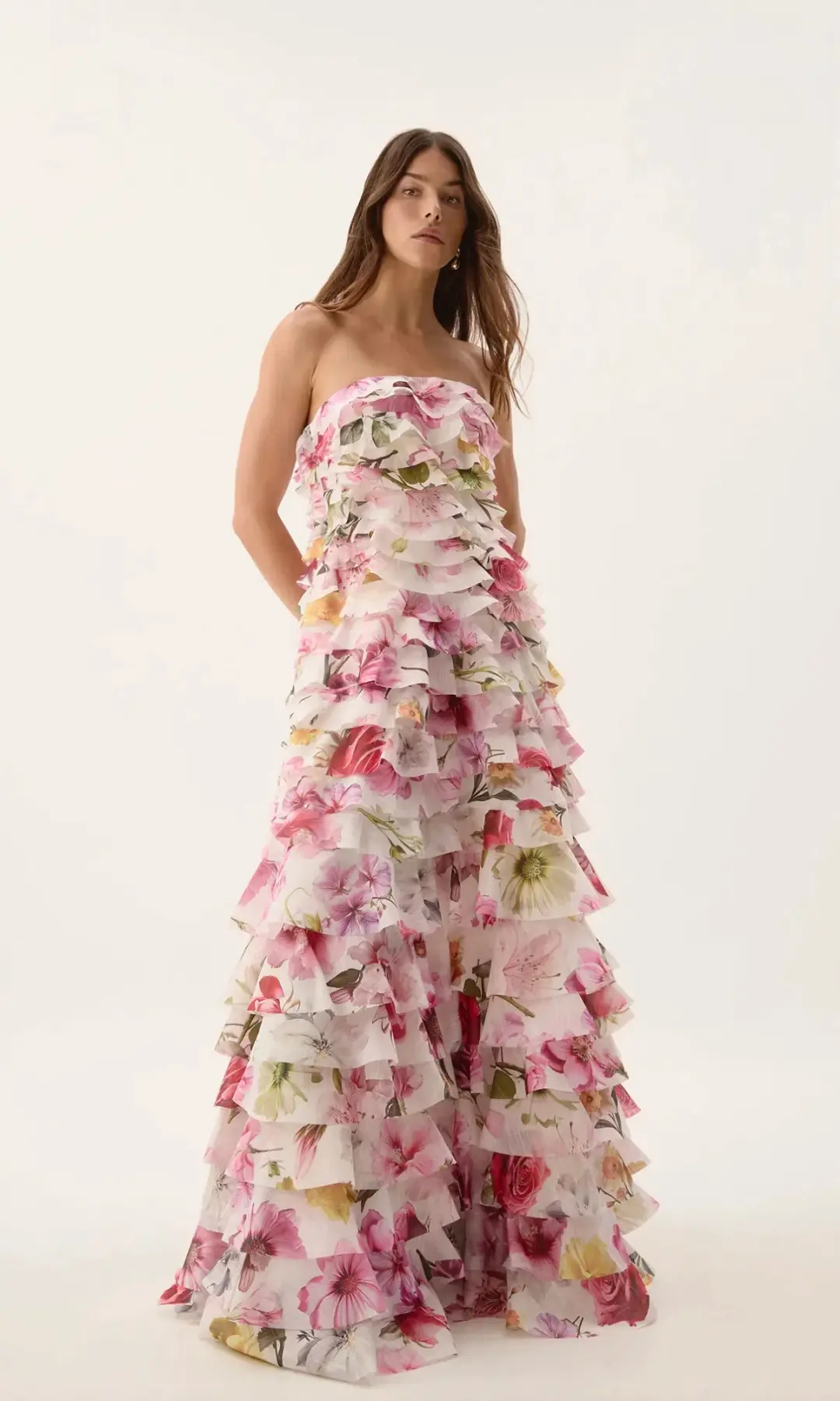 Aje / Fleur Pleated Gown / Collage Floral for rent on The Volte - main image