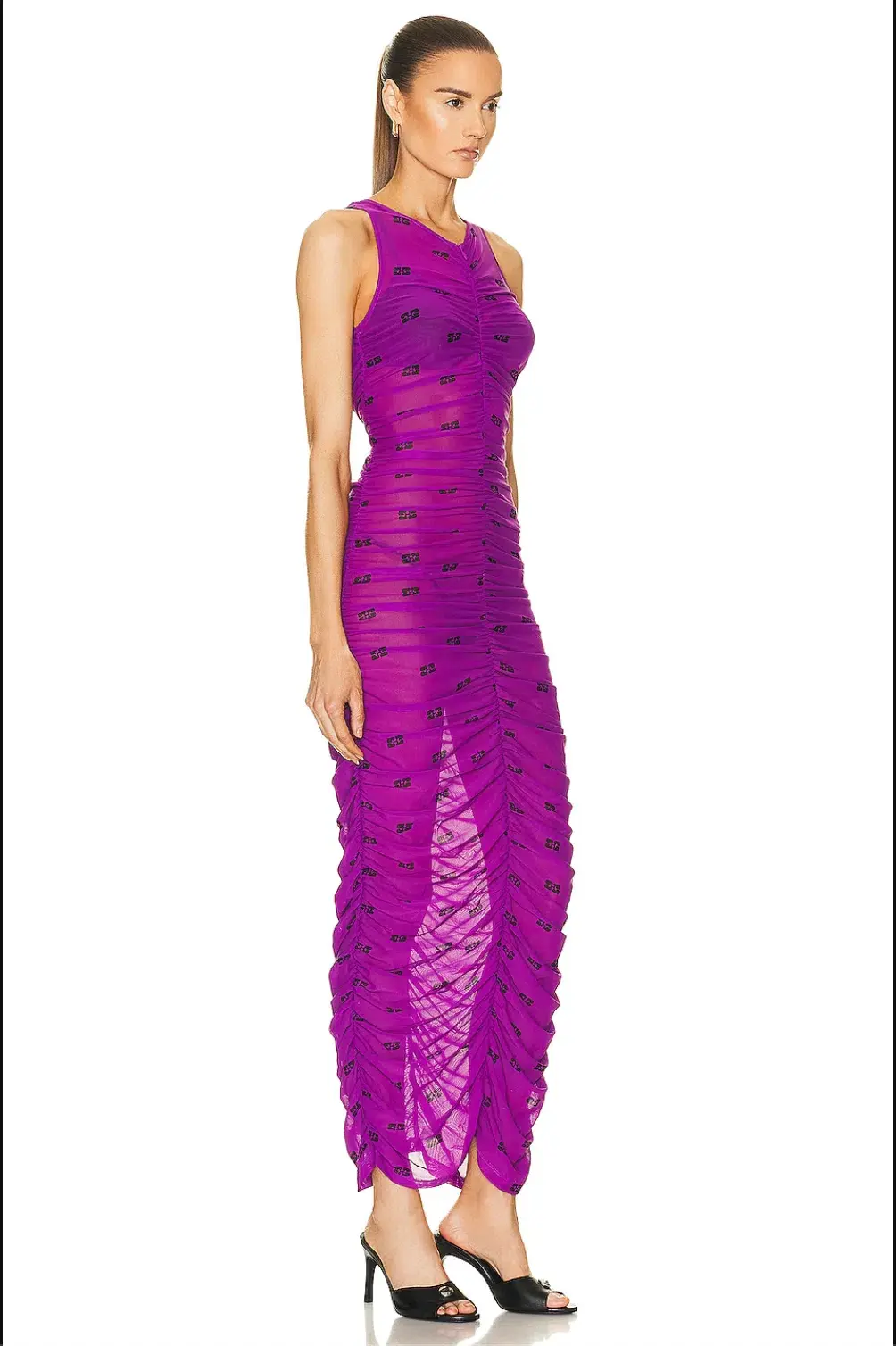 Ganni Printed Mesh Ruched Dress size 8 for rent on The Volte - main image