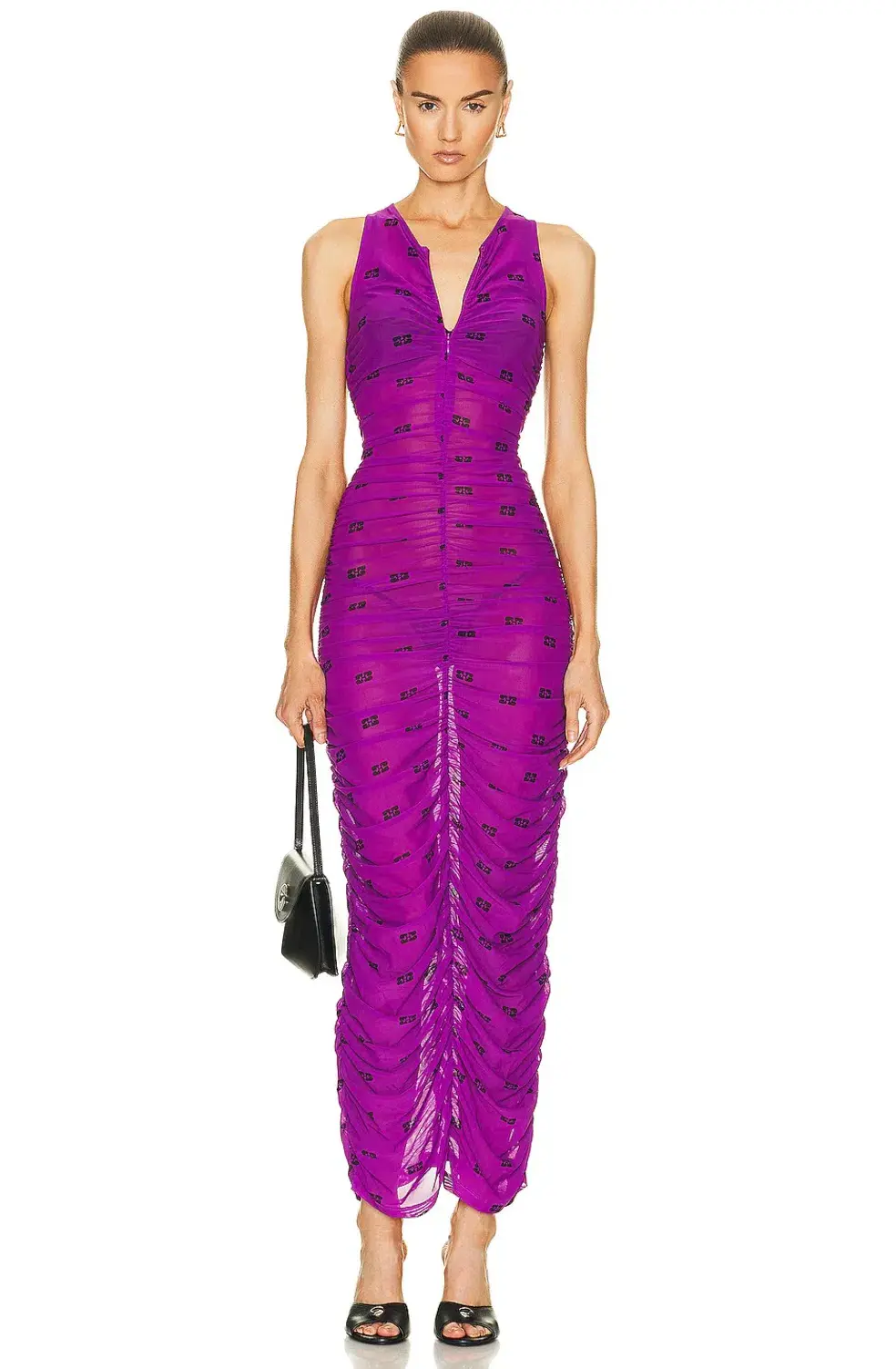 Ganni Printed Mesh Ruched Dress size 8 for rent on The Volte - main image