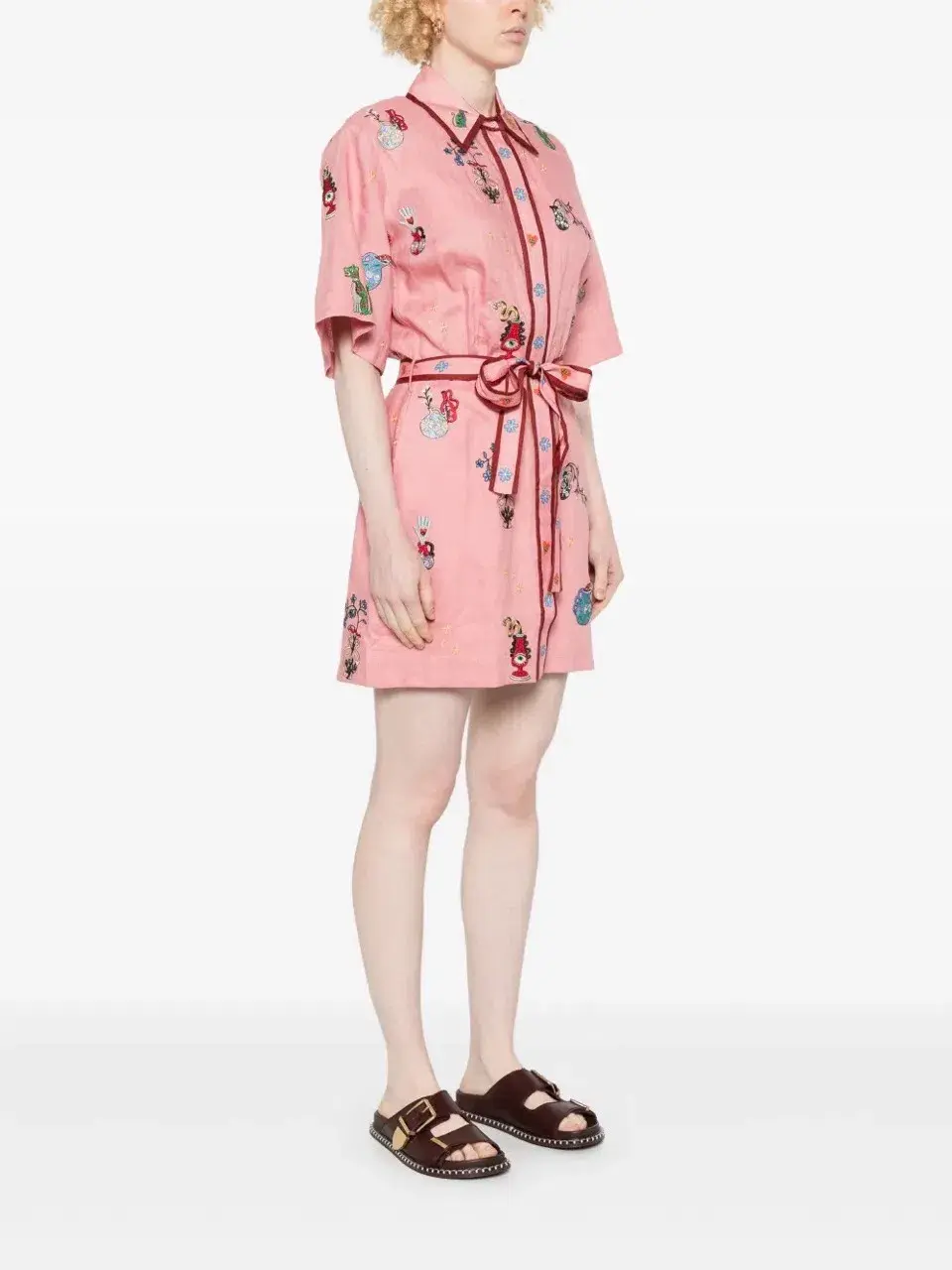 ALEMAIS Timmy  Embroidered Mini Dress Pink Size 10 AU - Image 9