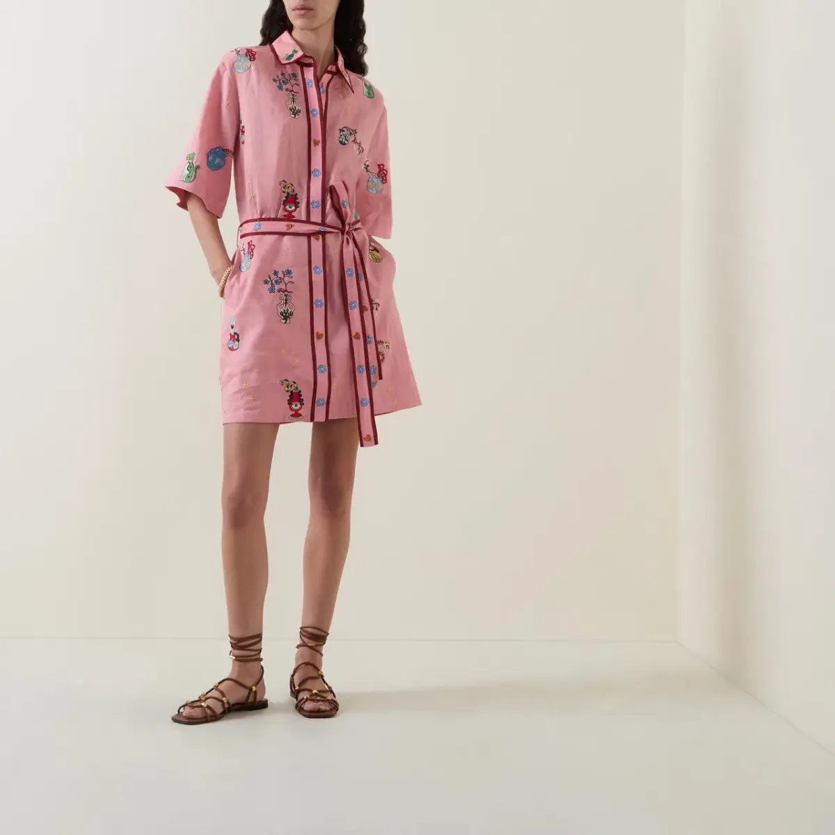 ALEMAIS Timmy  Embroidered Mini Dress Pink Size 10 AU - Image 1