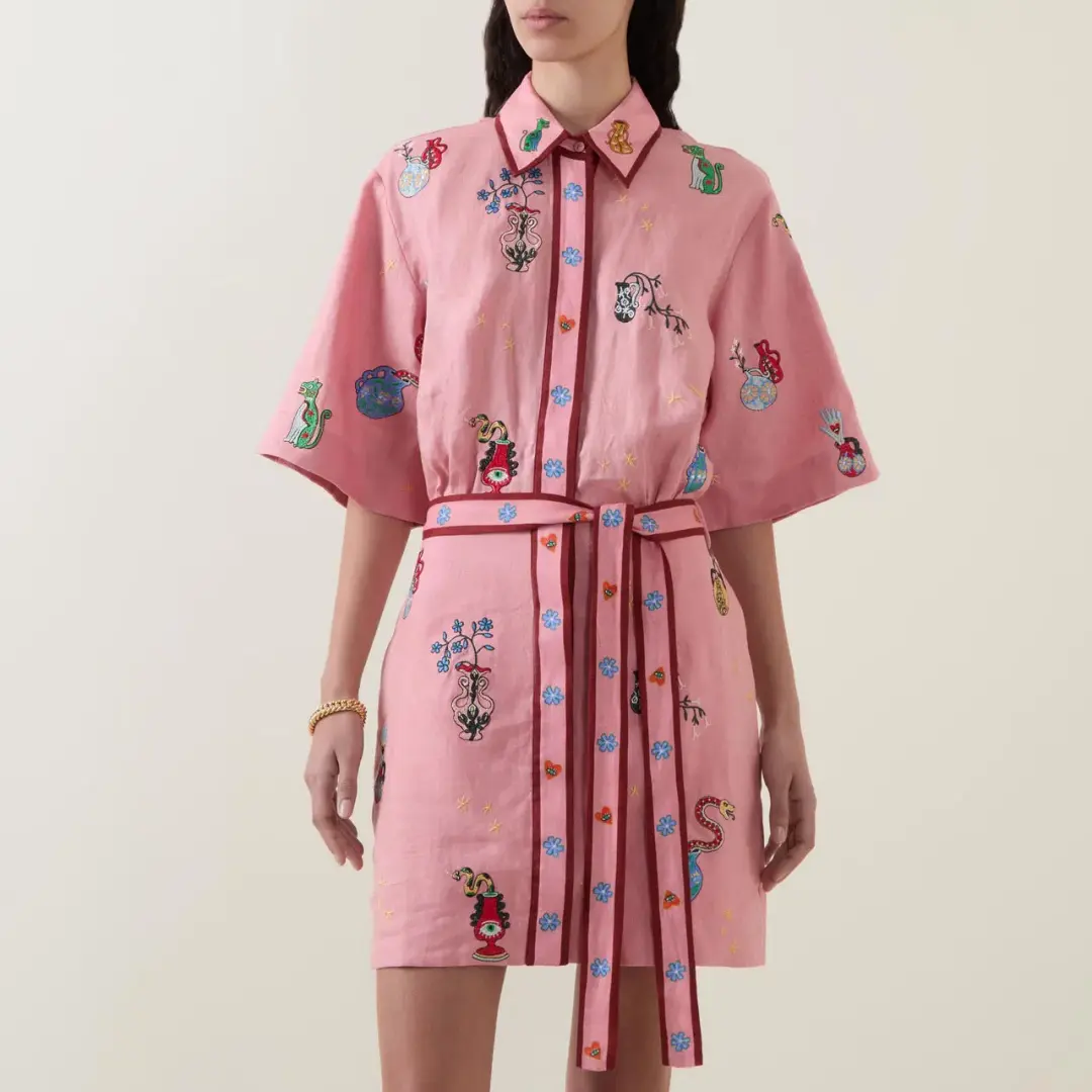 ALEMAIS Timmy Embroidered Mini Dress Pink Size 10 AU for rent on The Volte - main image