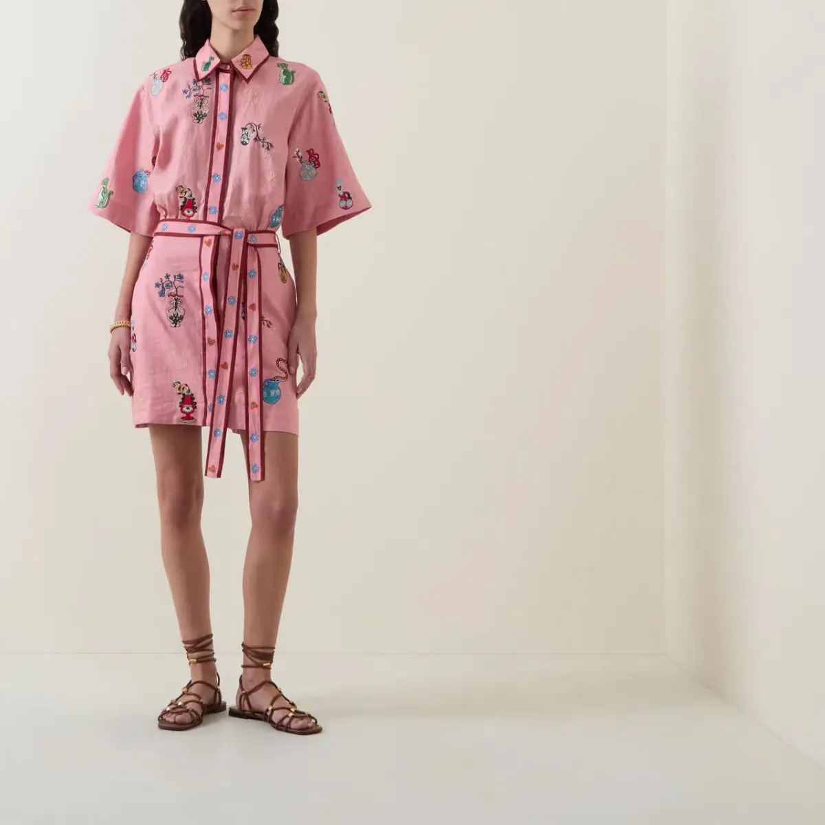 ALEMAIS Timmy  Embroidered Mini Dress Pink Size 10 AU - Image 2