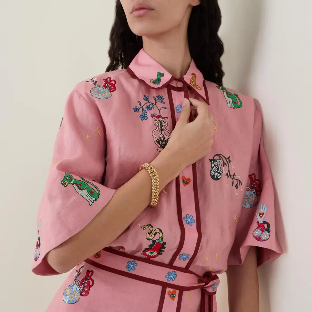 ALEMAIS Timmy Embroidered Mini Dress Pink Size 10 AU for rent on The Volte - main image