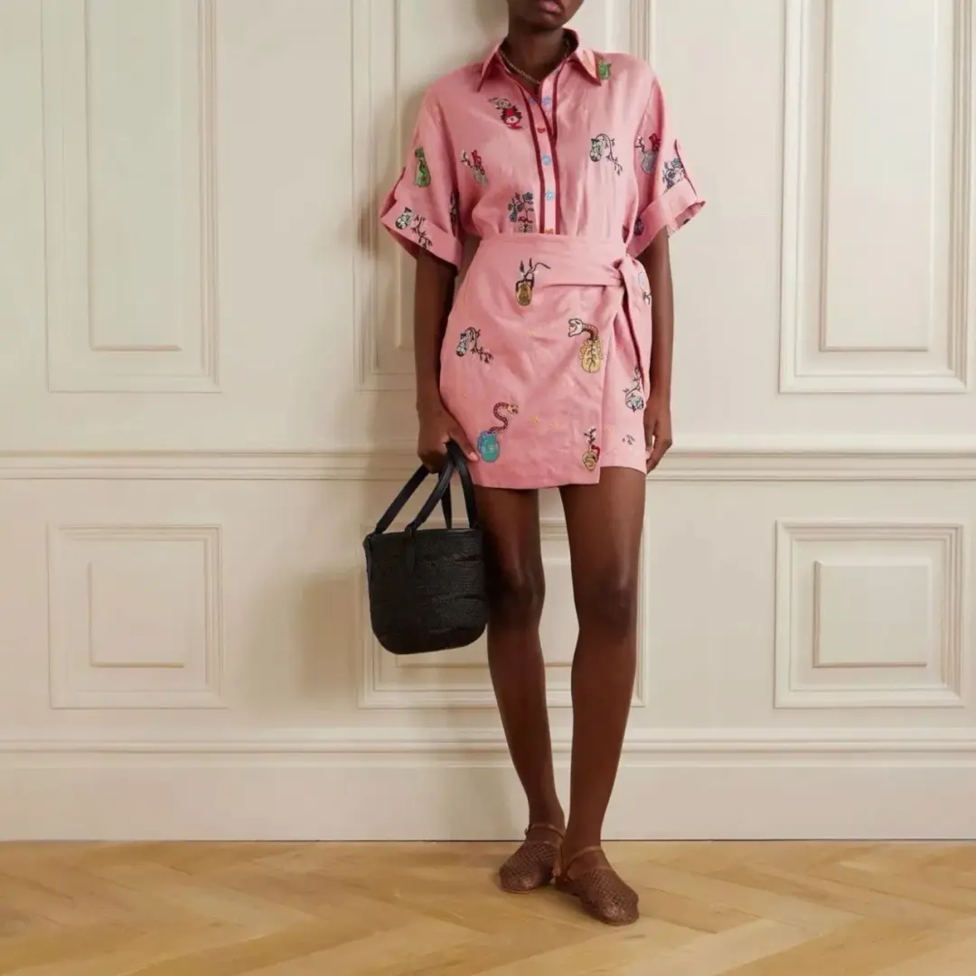 ALEMAIS Timmy Embroidered Shirt & Sarong Skirt Pink Size 10 AU for rent on The Volte - main image