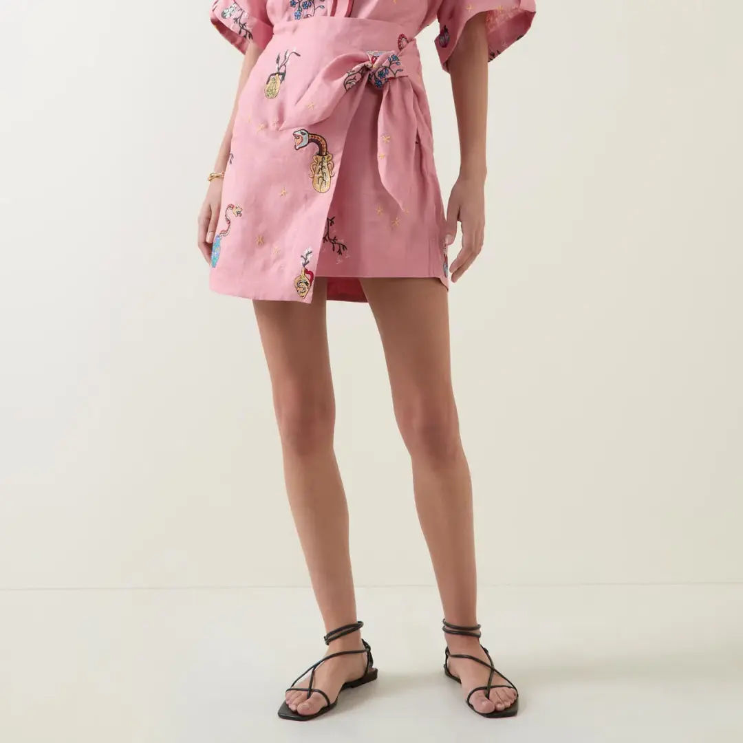 ALEMAIS Timmy Embroidered Shirt & Sarong Skirt Pink Size 10 AU for rent on The Volte - main image