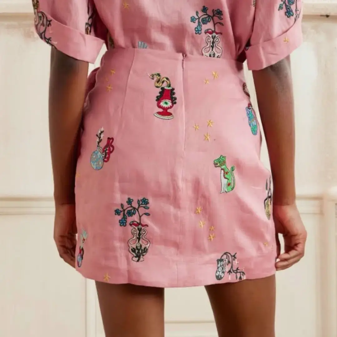ALEMAIS Timmy Embroidered Shirt & Sarong Skirt Pink Size 10 AU for rent on The Volte - main image