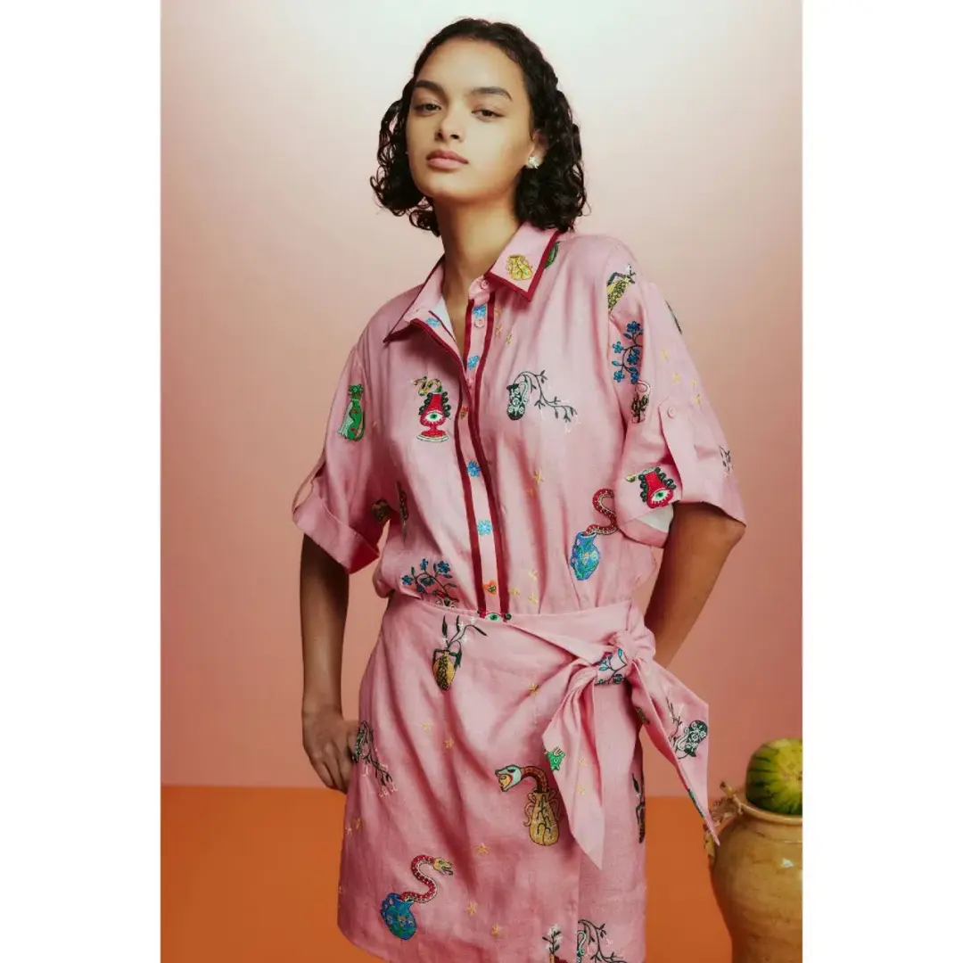ALEMAIS Timmy Embroidered Shirt & Sarong Skirt Pink Size 10 AU for rent on The Volte - main image
