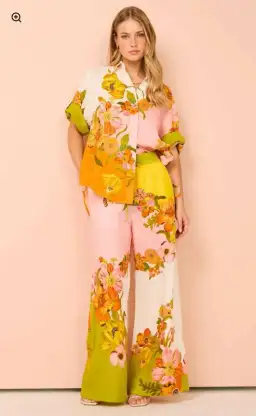 Alemais Silas Shirt and Pants Set Pink Yellow Floral Size 8 for rent on The Volte - image 1