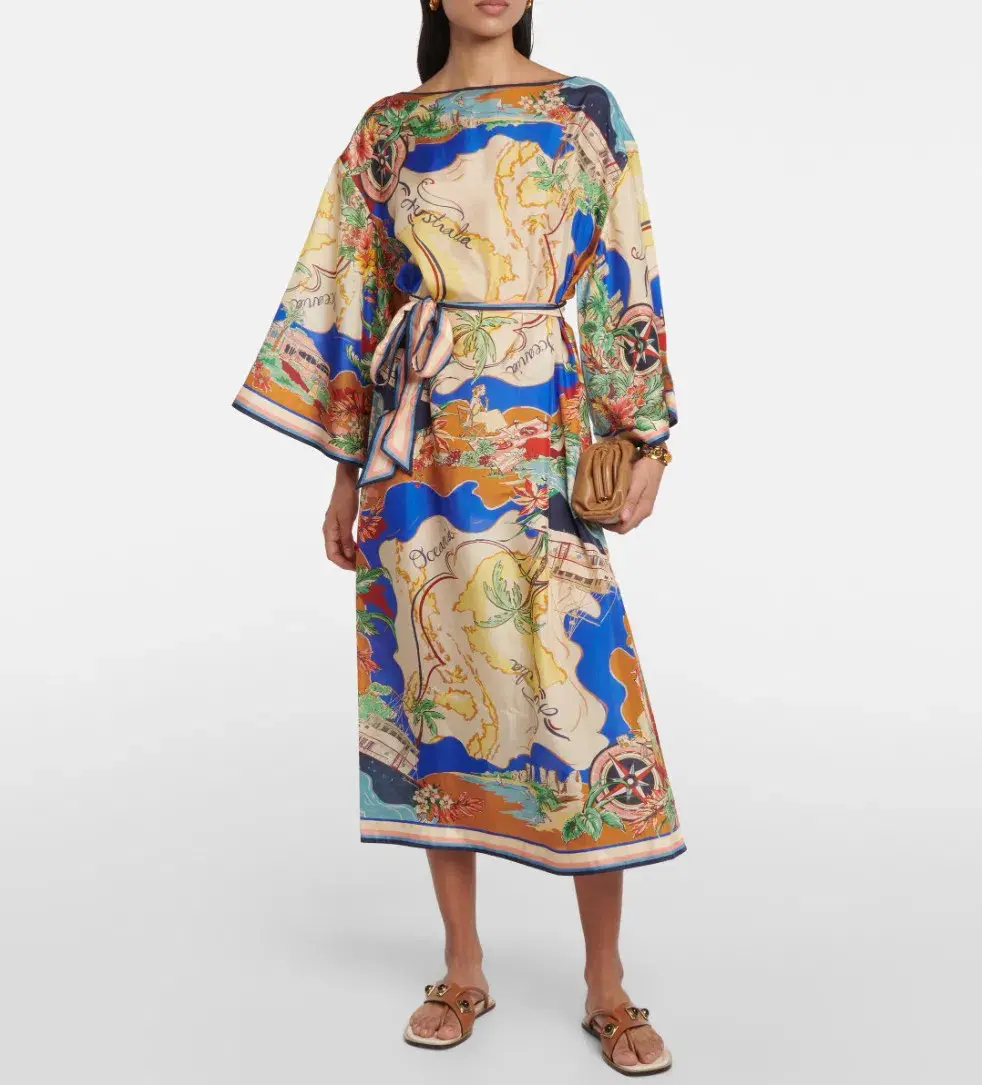 Zimmermann Alight Map Print Silk Midi Dress Size 4 / Au 16 for rent on The Volte - main image