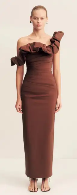 Campbell Ruffle Draped Maxi Dress - Espresso for rent on The Volte - image 1