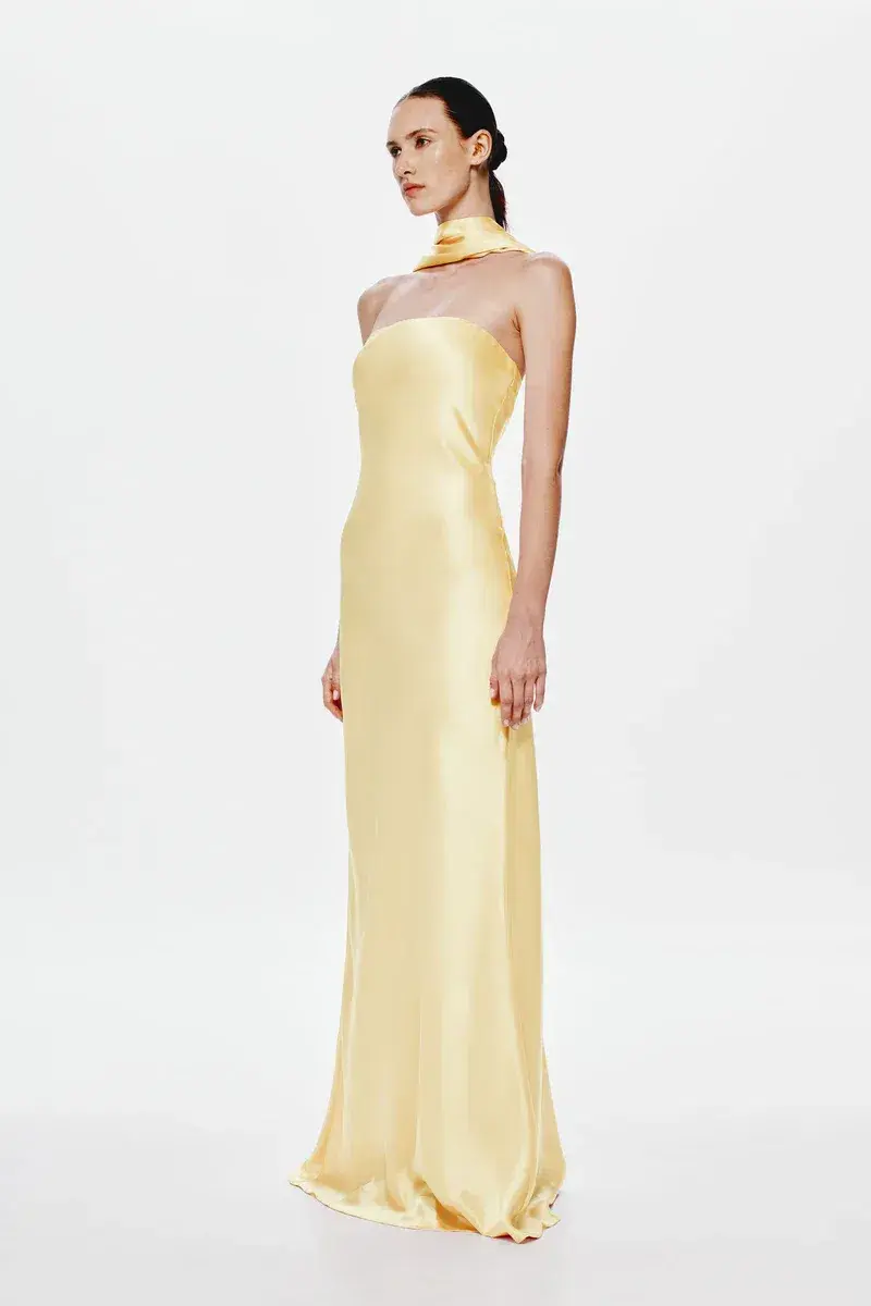 Misha Lilia Satin Dress Yellow Size S - Image 2