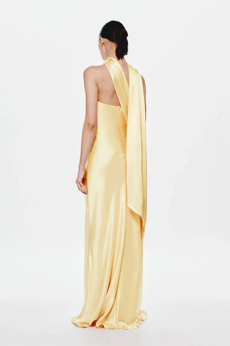 Misha Lilia Satin Dress Yellow Size S - Image 3
