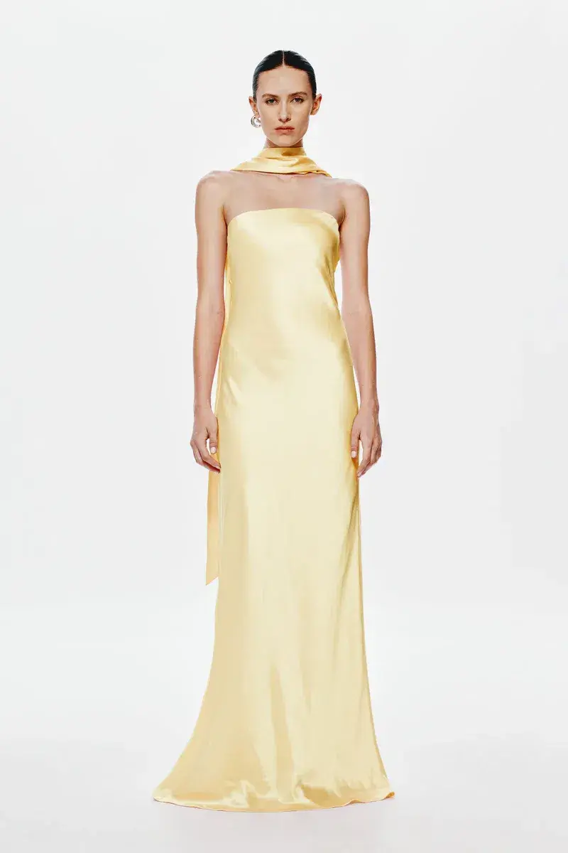 Misha Lilia Satin Dress Yellow Size S - Image 1