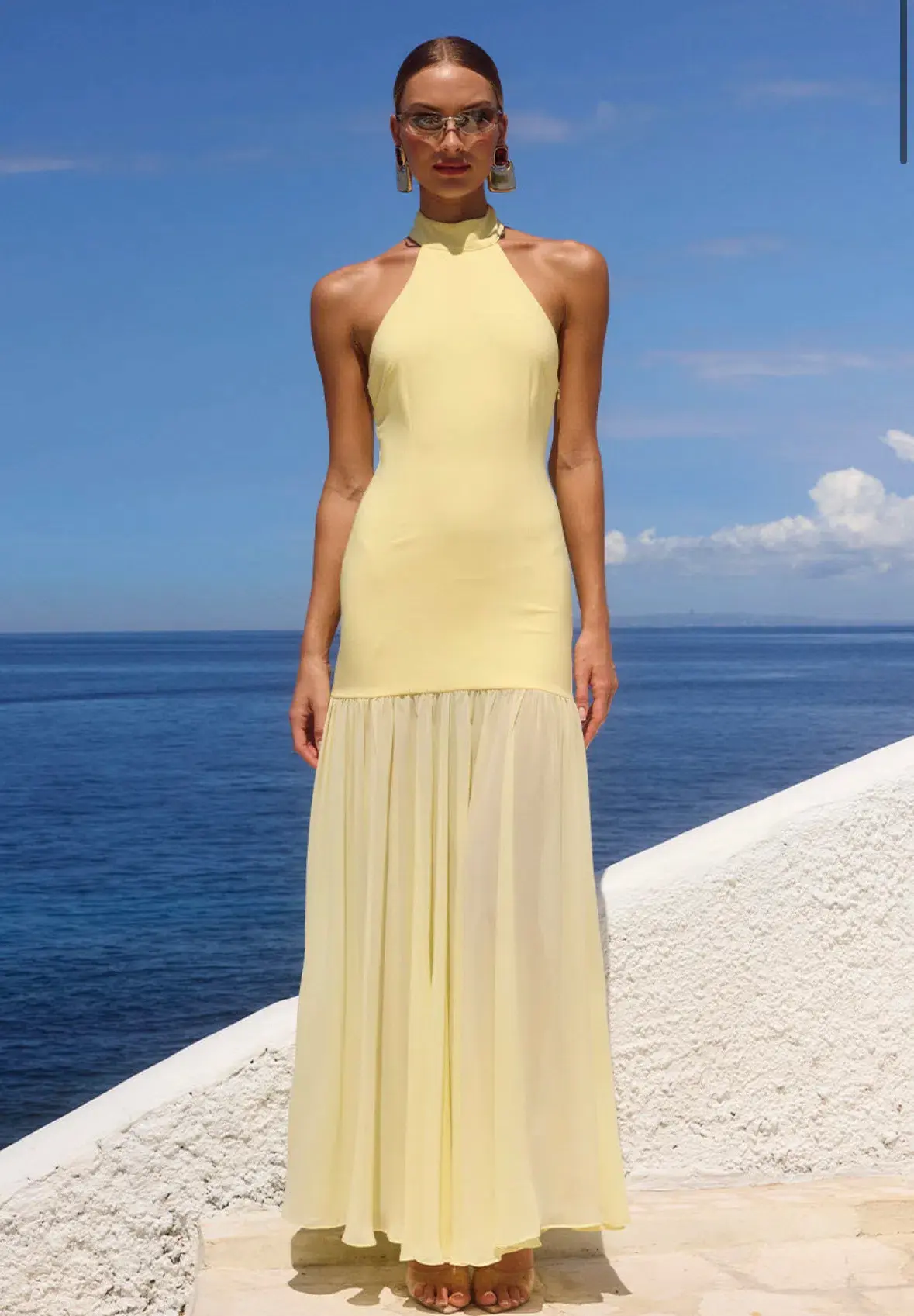 YAZMIN HALTER MAXI DRESS - BUTTER - Image 1