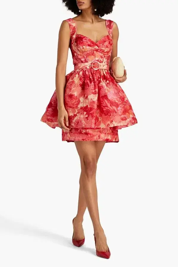 Zimmermann High Tide Mini Dress in Pink Ikat Floral Size 1 / AU 10 - Image 1
