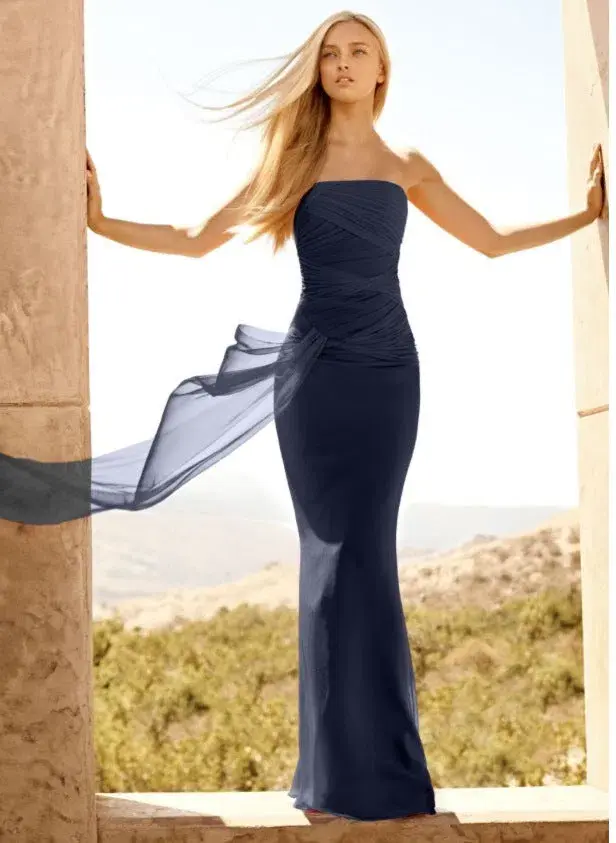 Vera Wang Chiffon Strapless Dress Navy Size 14 - Image 1