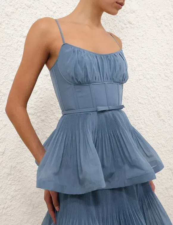 Zimmerman Pleated Tiered Midi Dress Blue Size 8 - Image 4