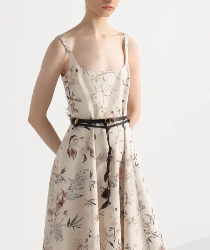 Dior Mid-Length Belted Dress White Silk Faillewith Multicolor - 38 - Image 2