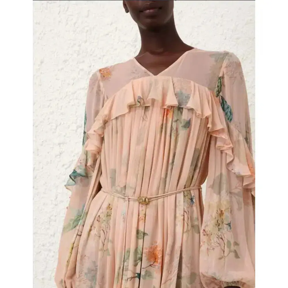 Zimmermann ILLUMINATE CAPE DRESS PEACH HYDRANGEA size 4 - Image 4