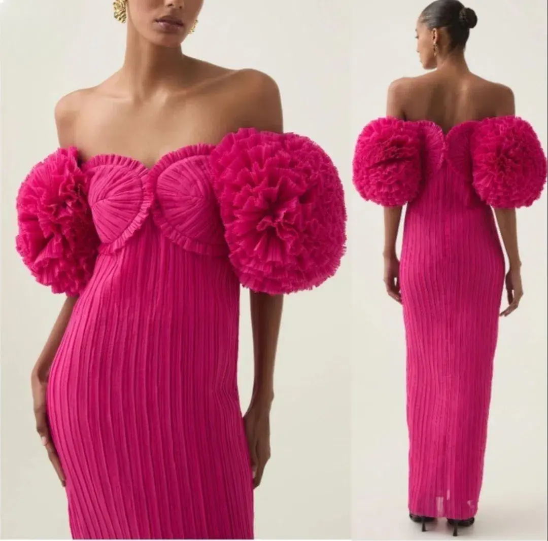 Aje Crystallise Pleated Maxi Gown in Hot Pink Size 8 - Image 1