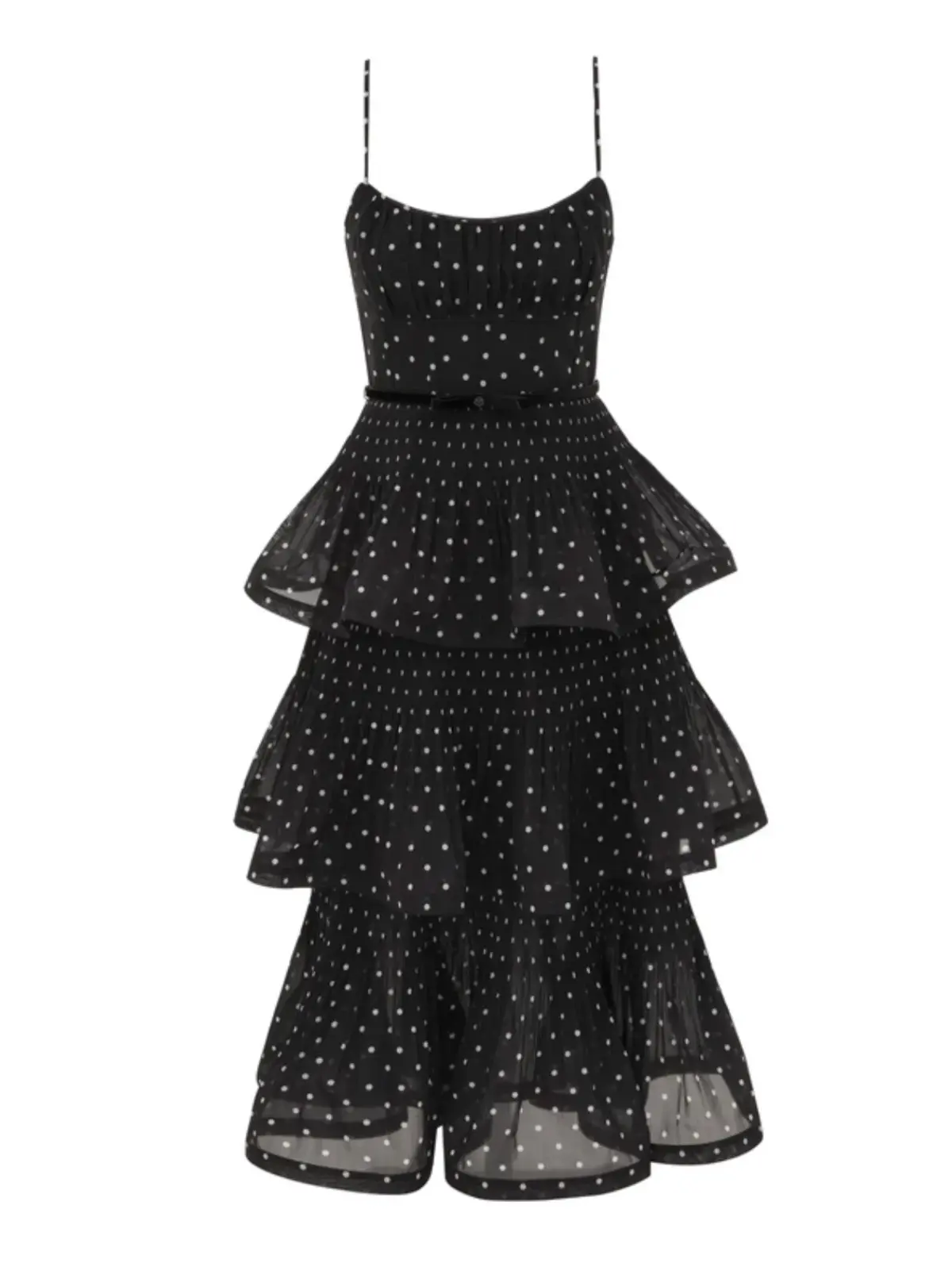 Zimmermann Pleated Tiered Midi Dress in Black Polka Dot Size 2/AU 12 - Image 5