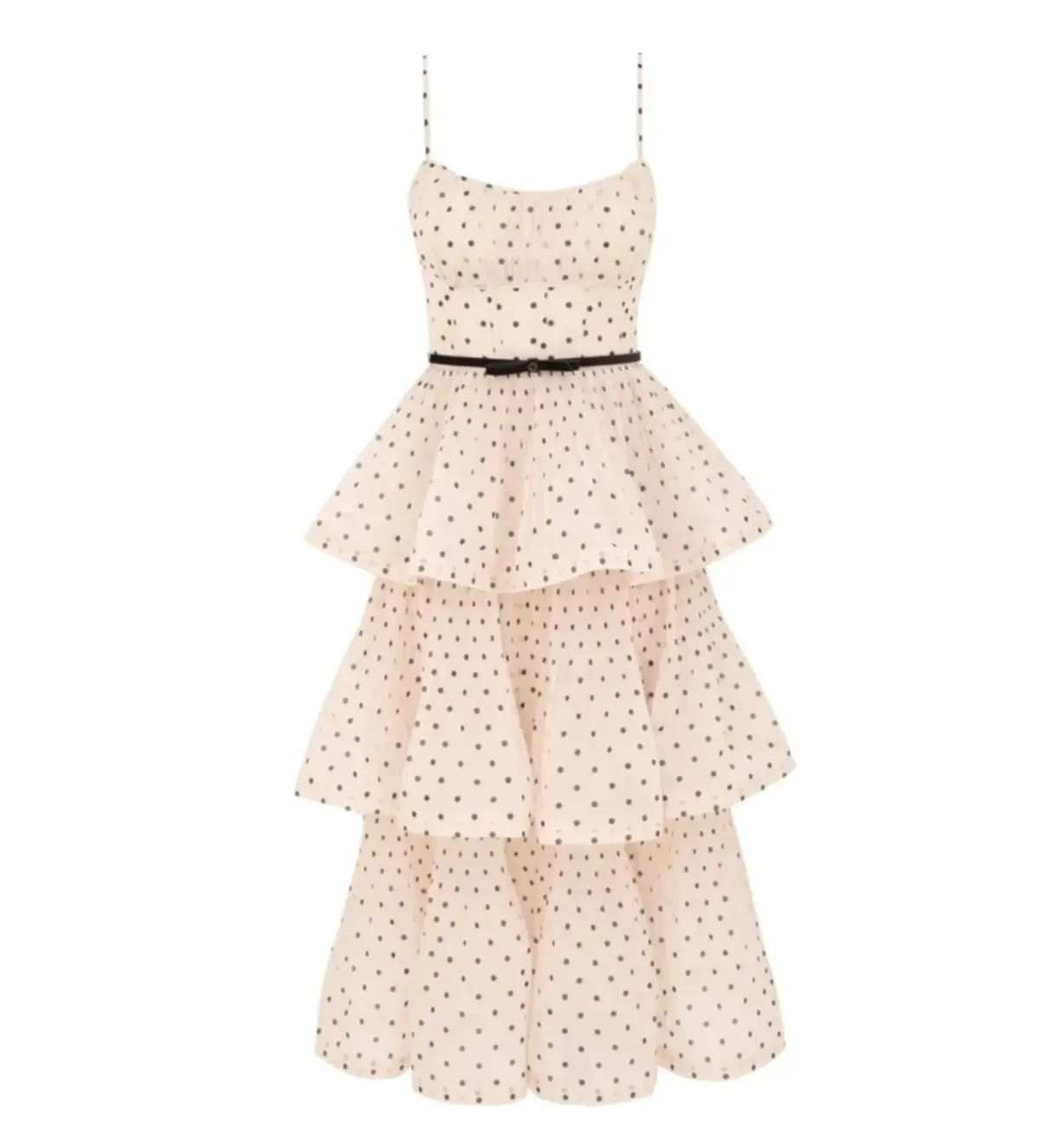 Zimmermann Pleated Tiered Midi Dress in Cream/Black Polka Dot Size 2/AU 12 - Image 4