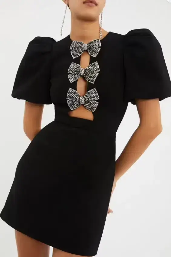 Rebecca Vallance Yvonne Bow Mini Dress Black Size 10 - Image 6