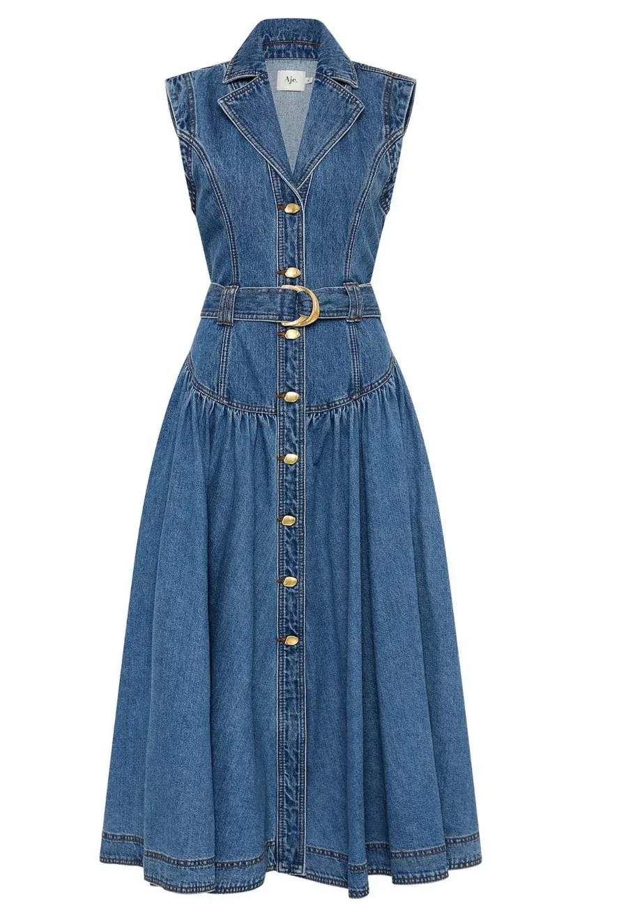 Aje Elena Blue Denim Midi Dress Size 10 - Image 1