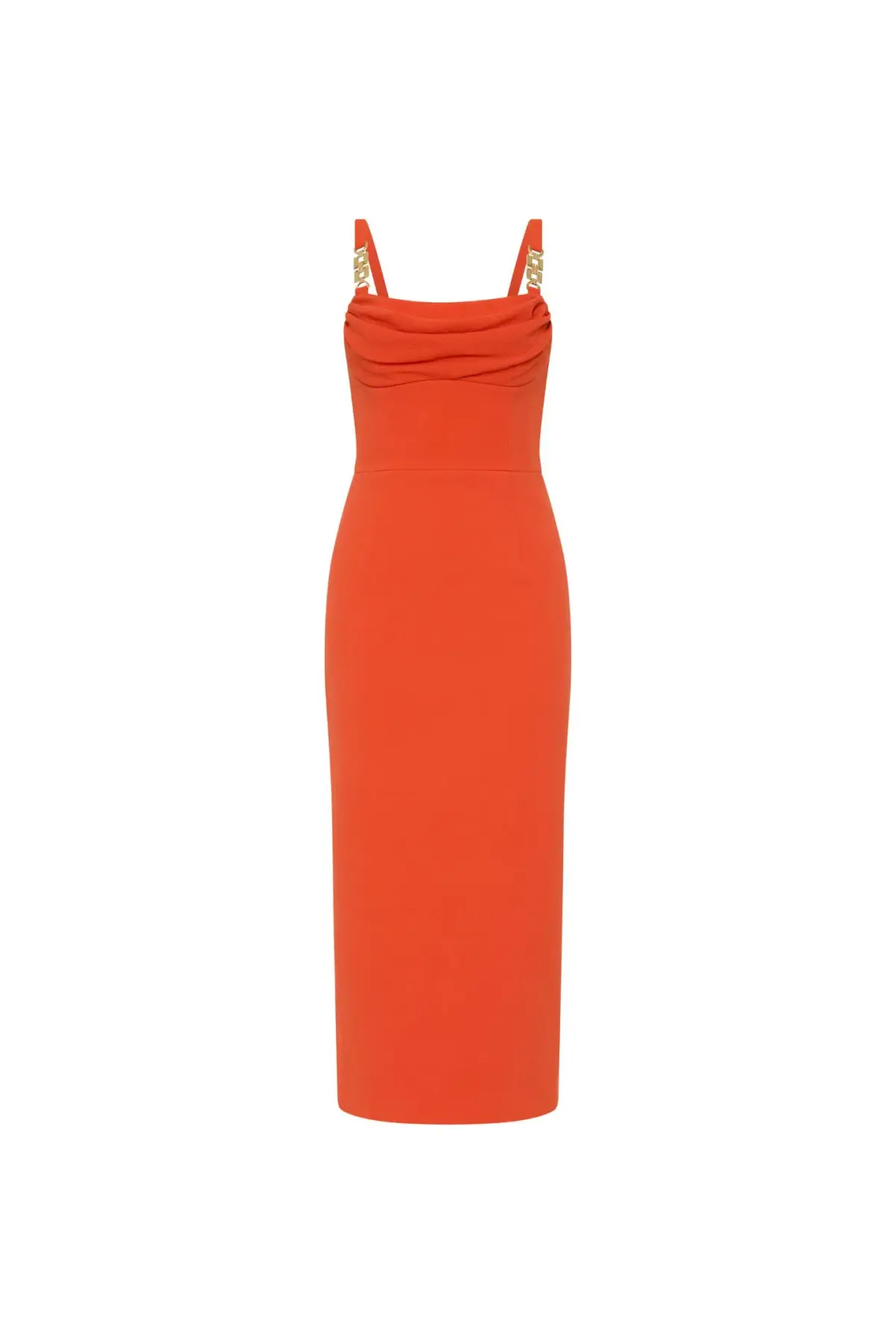 Rebecca Vallance Empress Midi Dress Orange With Gold Trim Size 10 - Image 4