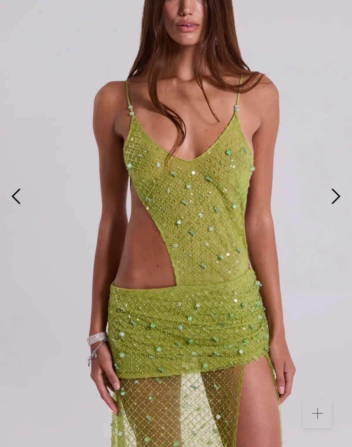 Jaded London - Stellar Asymmetric Hand Beaded Maxi Dress in Lime - Image 1