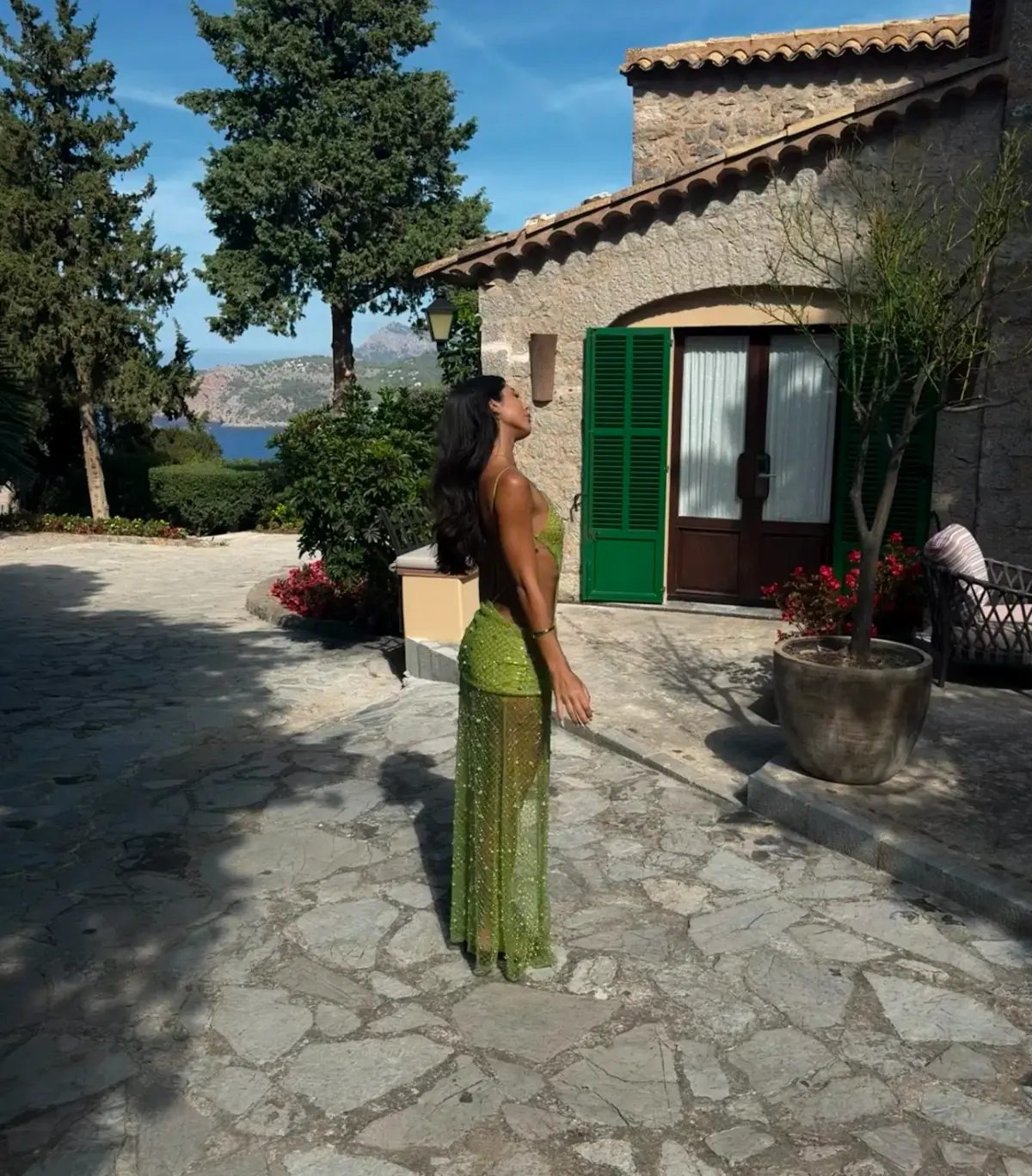 Jaded London - Stellar Asymmetric Hand Beaded Maxi Dress in Lime - Image 4