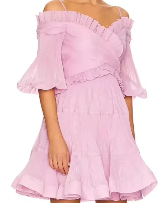 zimmermann pleated off the shoulder mini dress size 1 - Image 1