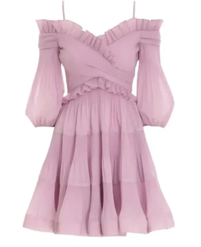 zimmermann pleated off the shoulder mini dress size 1 - Image 2